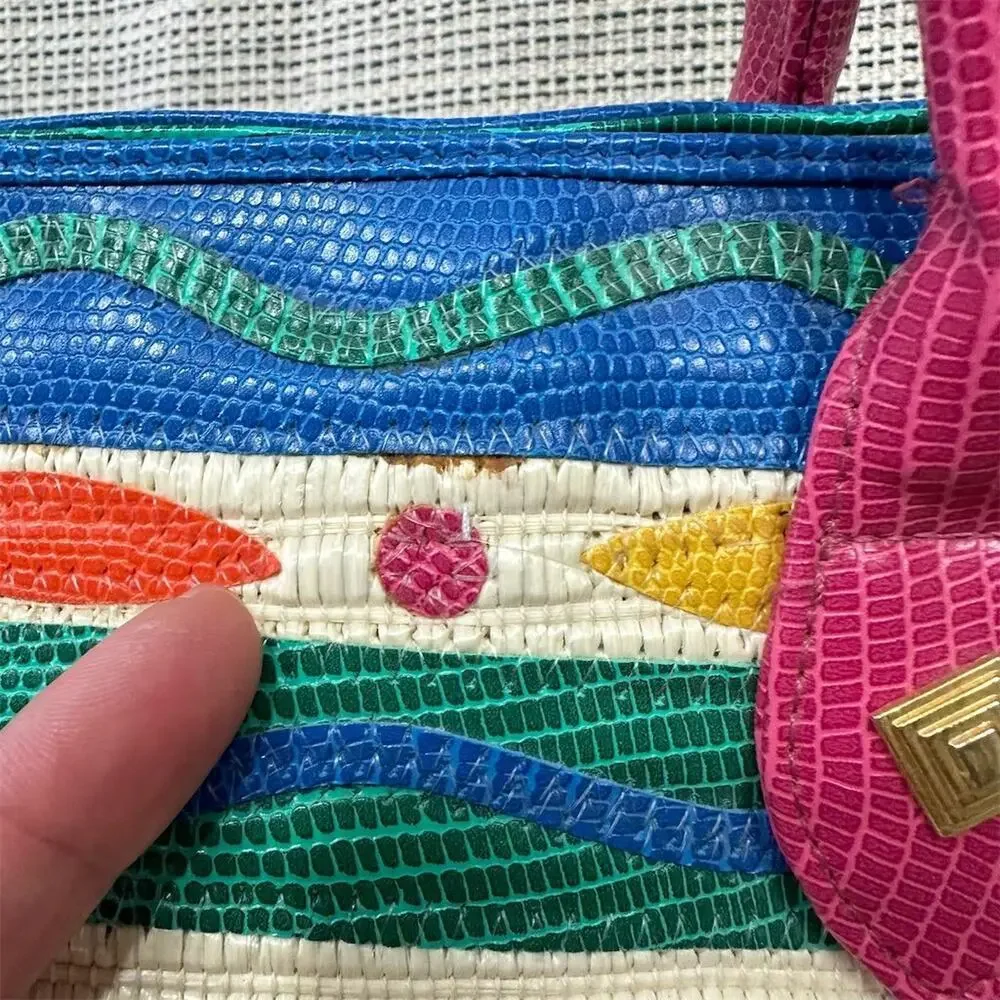Vintage Rainbow 80s 90s Shoulder Bag Woven Straw Maximalist Colorful‎ Retro